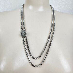 Vintage Silver Tone Necklace Ball Bead Double Strand Chain Textured Metal‎